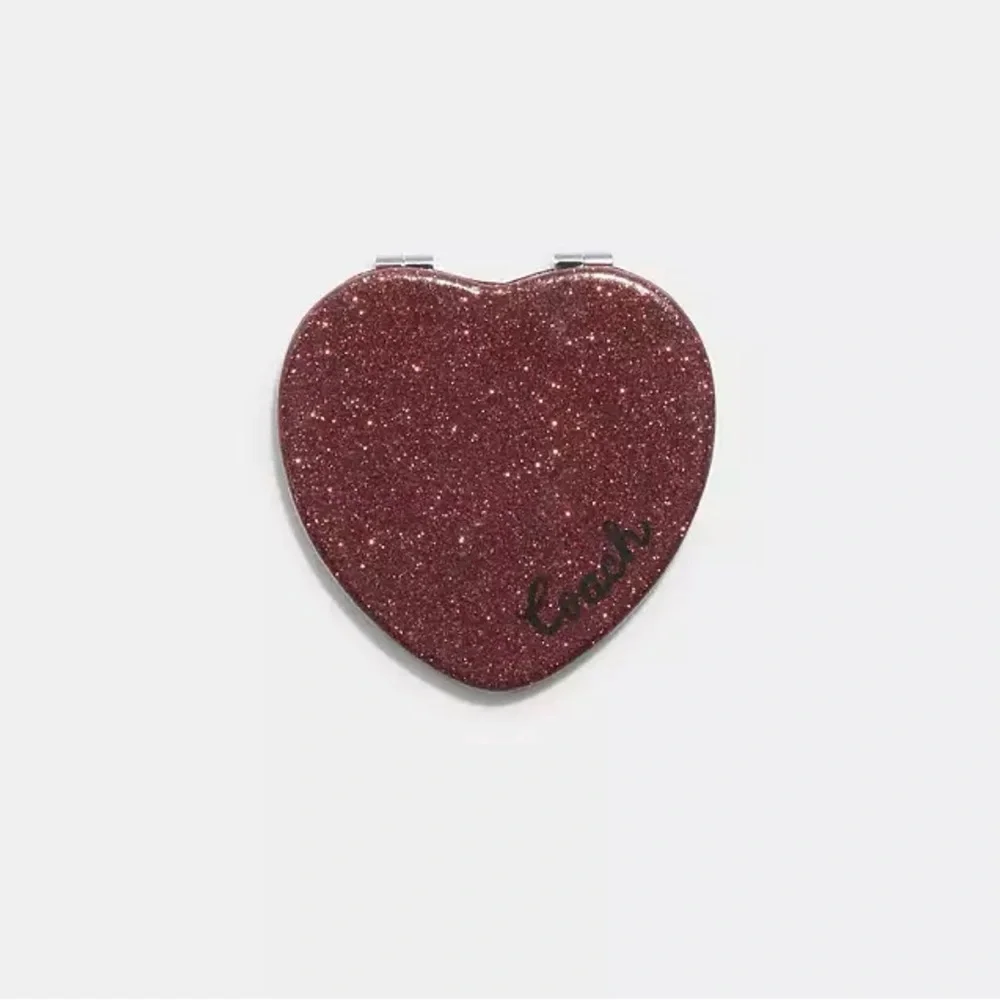 Coach Glitter Heart Compact Mirror - Burgundy